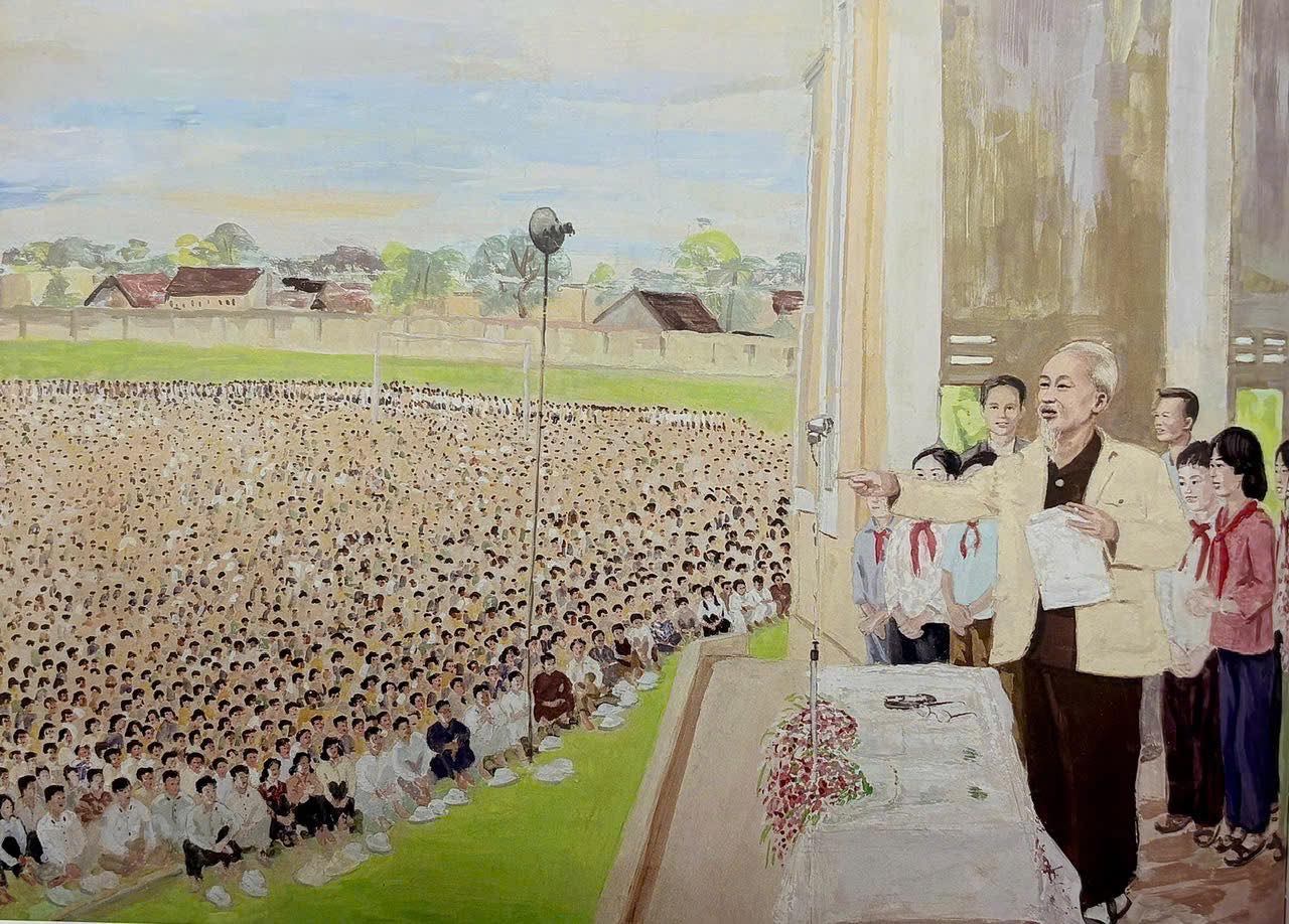 “Bác Hồ nói chuyện với nhân dân Hà Bắc” – Họa sĩ Văn Giáo