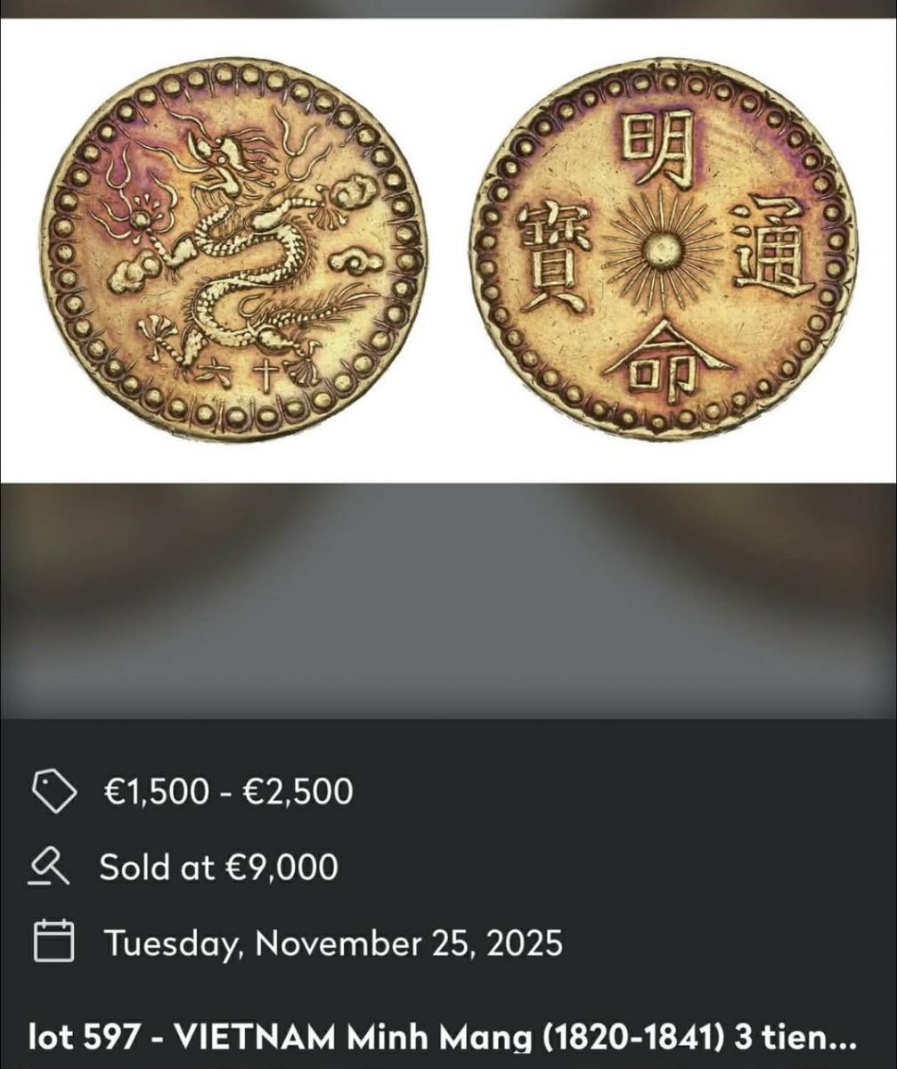 TIỀN VÀNG TRIỀU NGUYỄN TẠI DROUOT (25/11/2025)