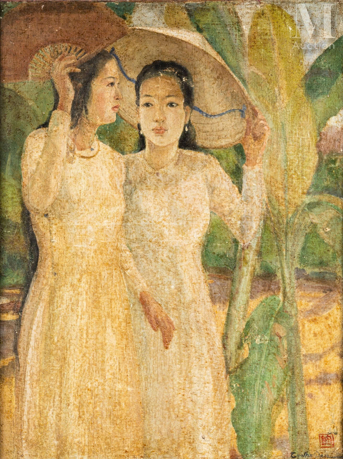 A painting of two womenAI-generated content may be incorrect.