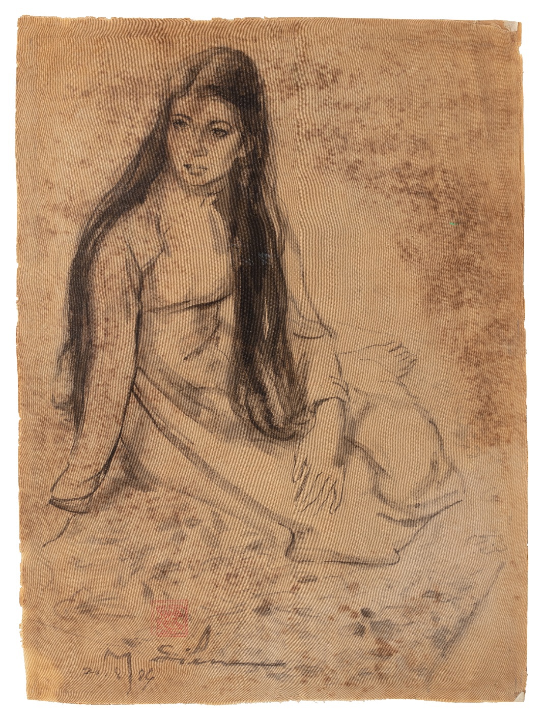 Artwork by Nguyen Siên, Two studies of lady, Made of pastel on paper