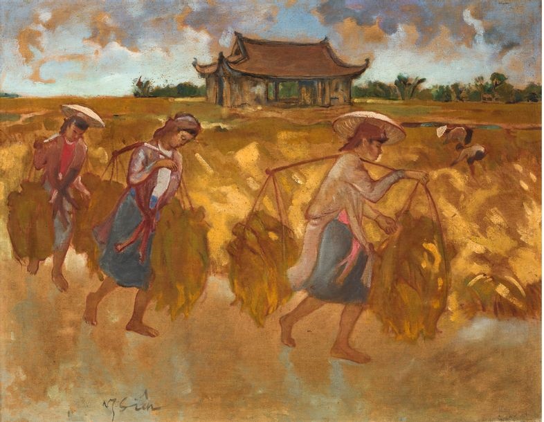 Artwork by Nguyen Siên, * Paysans au champ, Made of Oil on canvas